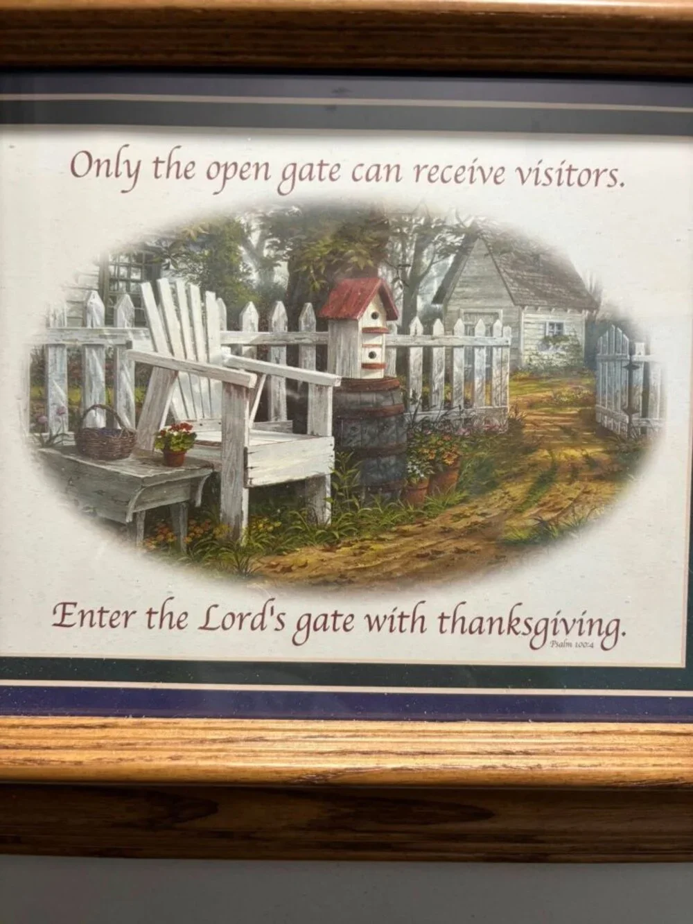 Scripture Wall Decor Only The Open Gate ... Psalm 100:4 Wall Art In Oak Frame 13 - Picture 3 of 5